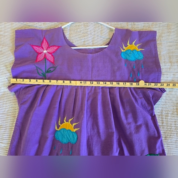 Vtg 1970s Mexican Oaxacan Purple Applique Mumu Midi Dress Sixe XL - Picture 7 of 7